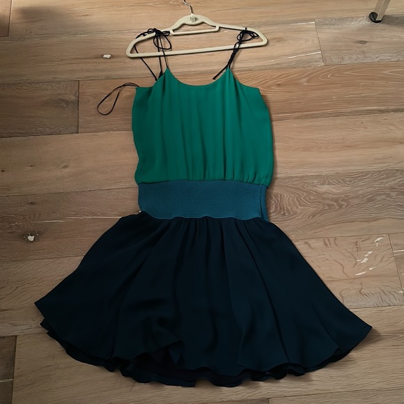 Halston chiffon spaghetti strap green and blue dress - Picture 5 of 8